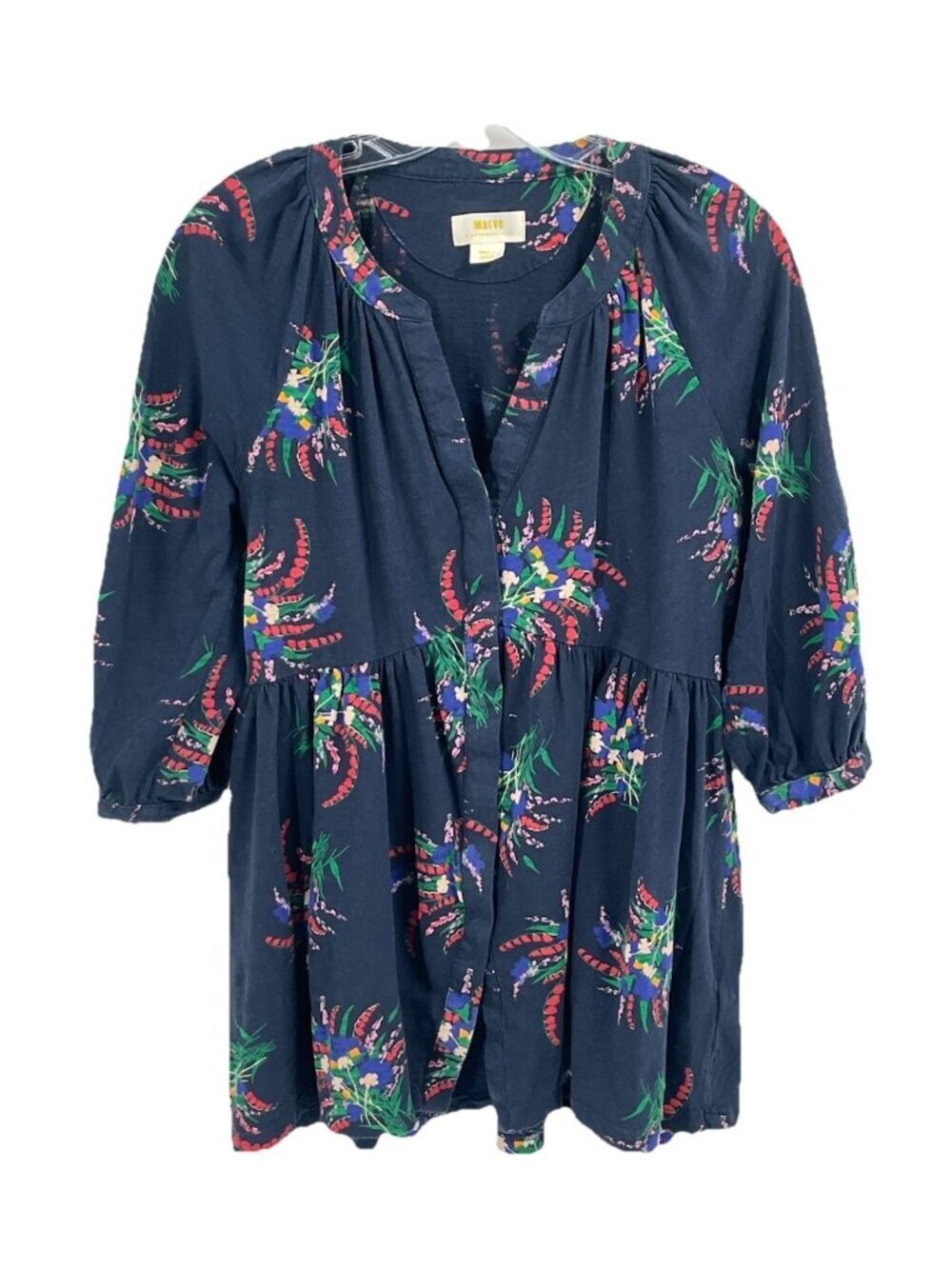 Anthropologie Maeve Navy Blue Floral Blouse Sz Small Cottagecore Garden Party